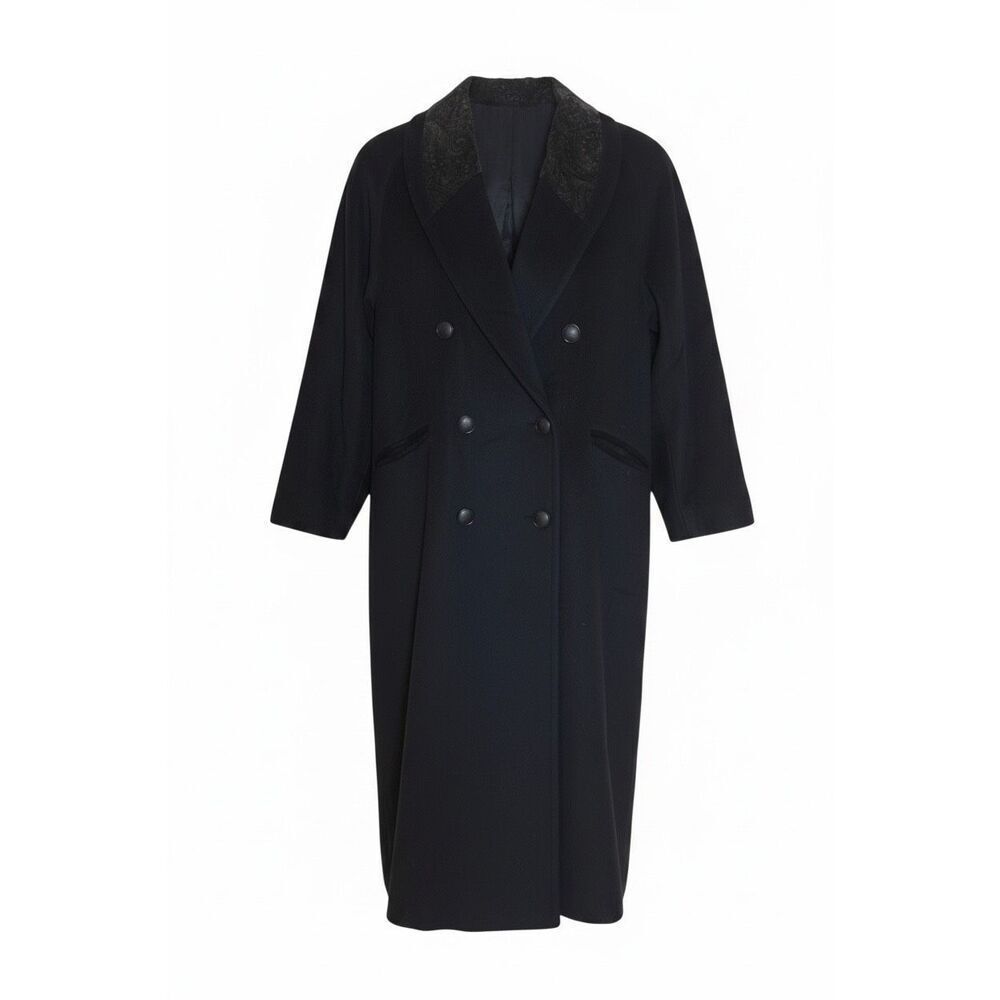 Vintage Donnybrook‎ Hockanum Fabric By Forstmann Wool Blend Trench Coat Black 2X